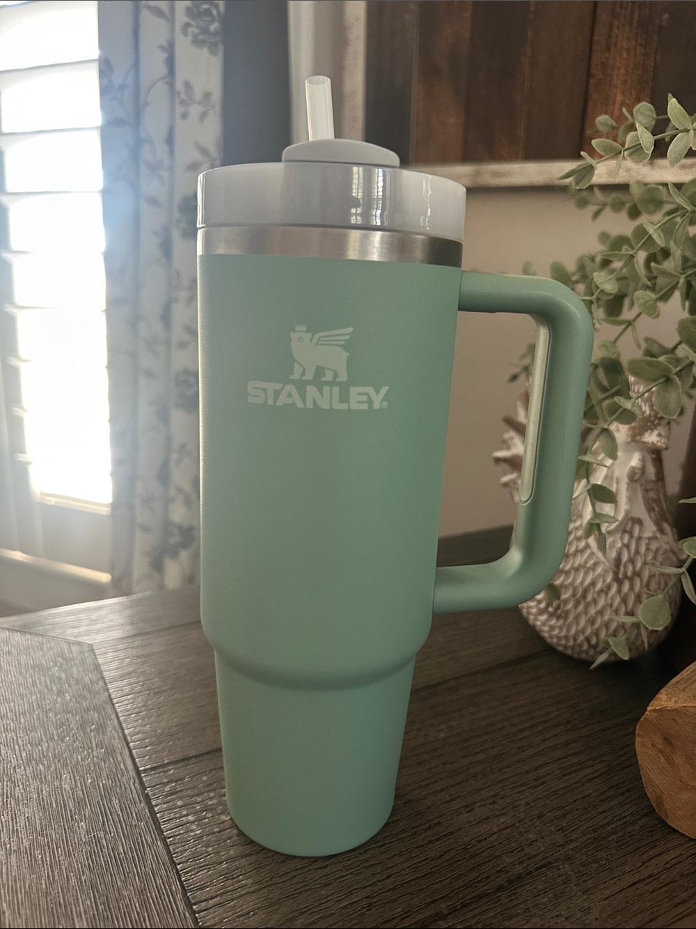 Stanley Seafoam Green Travel Tumbler with Handle and Straw Lid